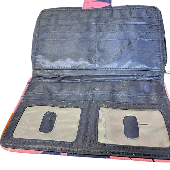 Vera Bradley Flamingo Blue Pink Flora Turnlock Wallet - Picture 5 of 9